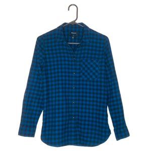 MADEWELL Slim-Fit Blue & Black Checkered Flannel Shirt - Size Small